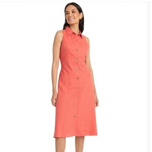 Coral Button-Down Sleeveless Dress